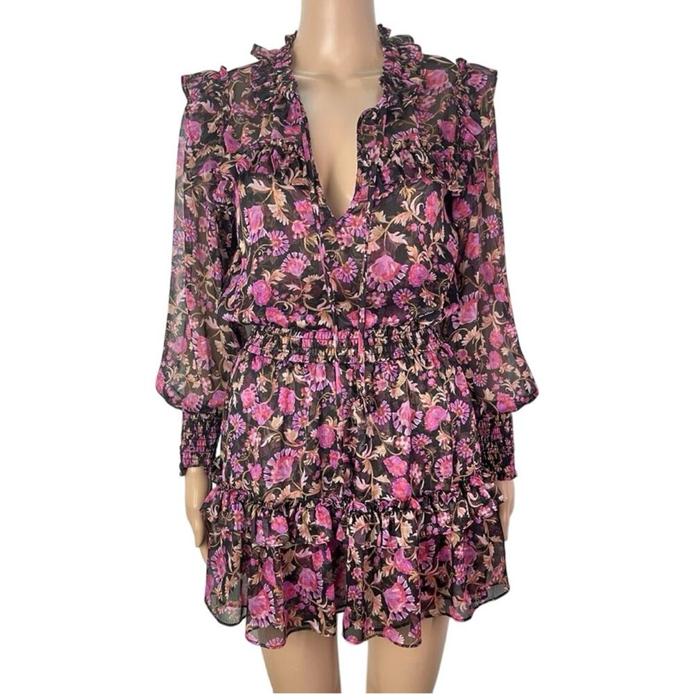 Misa Los Angeles Karla Floral Print Sheer Ruffle Long Sleeve Mini Dress
